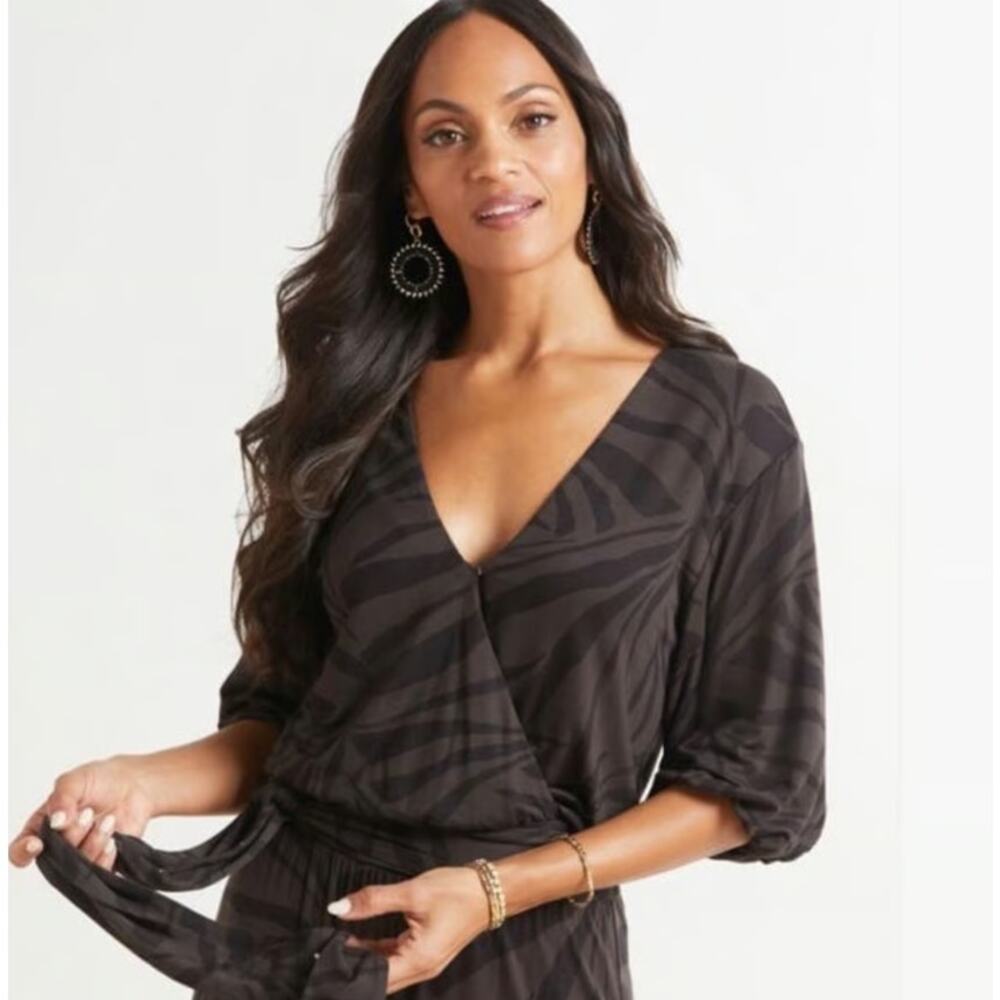 NWT Z Supply EVEREVE Women's Clara Tropical Zebra Wrap Blouse Top M